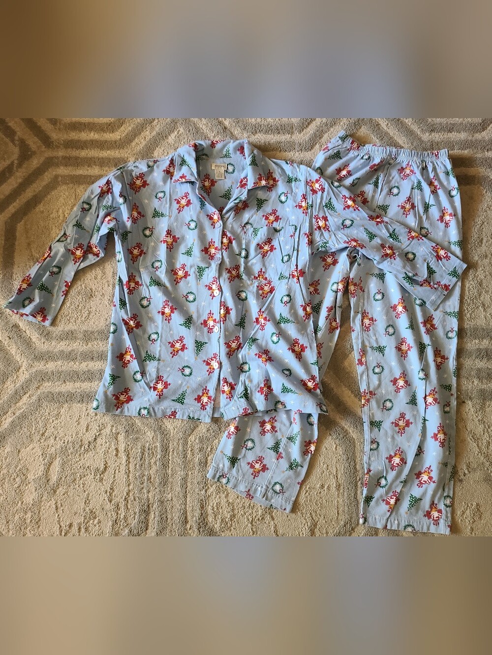 Nordstrom Intimates Light Blue Christmas Reindeer Pajamas Set Small Womens
